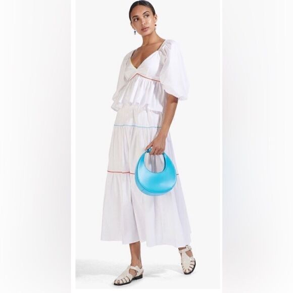 Staud Sea Maxi Skirt white cotton rainbow piping size 10 - Picture 1 of 6